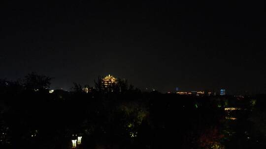 航拍山东济南大明湖景区超然楼夜景