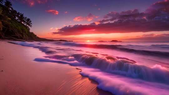 海滩日落海浪美景