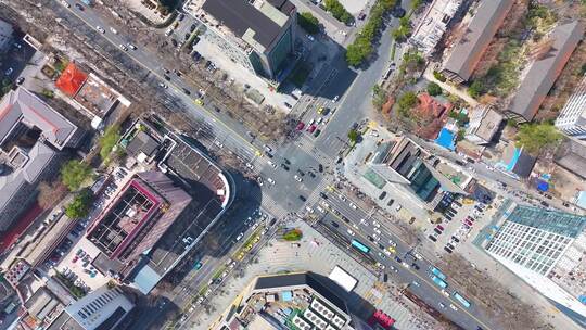 南京市玄武区珠江路中山路航拍十字路口车流