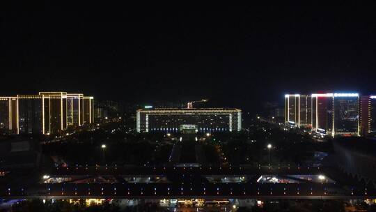 航拍山东济南市政府夜景