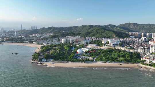 厦门胡里山炮台航拍海岸线风光海边城市景观