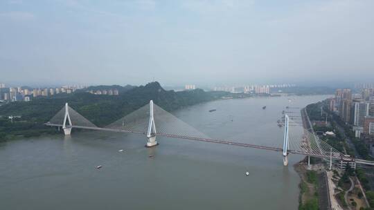 城市航拍湖北宜昌长江大桥交通