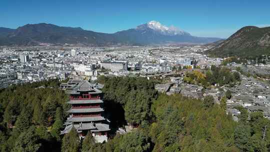 玉龙雪山丽江狮子山航拍