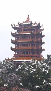 冬天白雪中的武汉城市地标武昌蛇山黄鹤楼