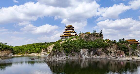 安徽蚌埠栖岩寺夏日蓝天白云延时摄影4k