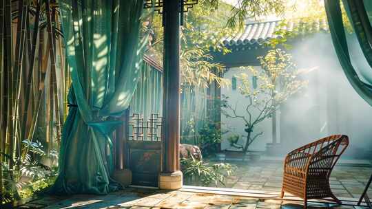 院子竹林里的唯美休闲时光 中式古风场景
