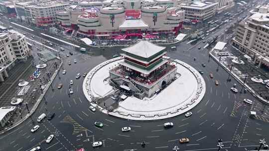 西安钟楼雪景视频素材模板下载