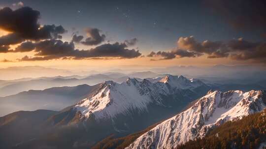 雪山日落全景