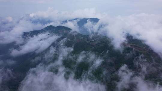 航拍杭州富阳山川高山云海