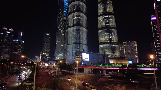 上海陆家嘴外滩东方明珠三件套4K夜景素材视频素材模板下载