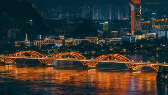 柳州柳江夜景-文惠桥与游船延时摄影