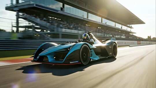 赛车在赛道上极速飞驰的镜头视频