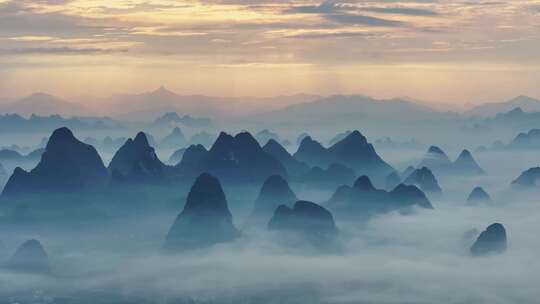 航拍山水水墨意境自然风光