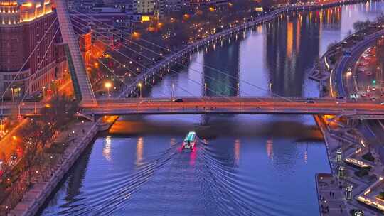 天津海河风光夜景航拍