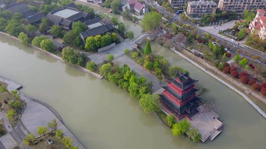 4k 航拍江苏淮安中式园林古建筑景观