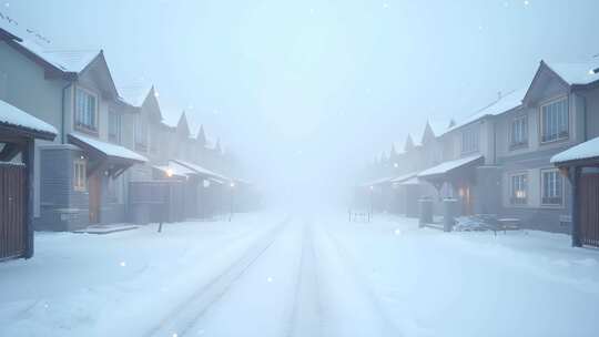 冬季乌云密布建筑雪景4k舞台粒子活动背景