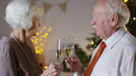 老年夫妻开心的喝香槟视频素材模板下载