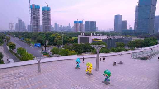 航拍杭州钱江世纪公园视频视频素材模板下载