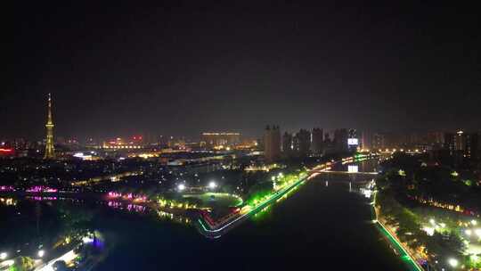 航拍河南漯河沙澧河风景区夜景