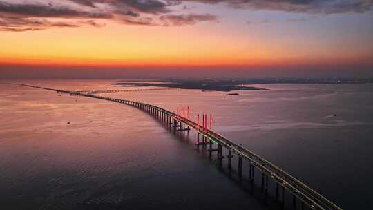 青岛胶州湾跨海大桥夜景航拍