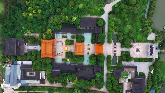 江苏省泰州溱湖景区古寿圣寺航拍视频素材模板下载