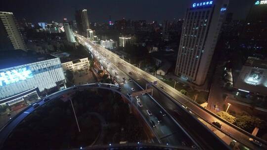 武汉市金桥立交桥航拍夜景马路灯光车