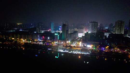 4k航拍衡阳市跨年夜夜焰火