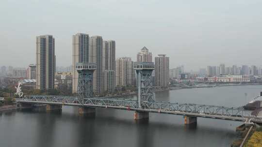 天津滨海海河响螺湾海门大桥城市风光航拍