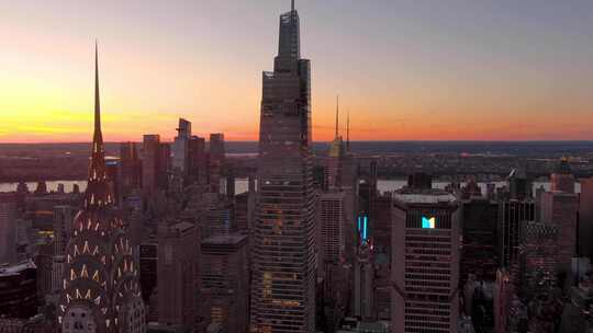 城市航拍纽约曼哈顿范德比特一号摩天大楼视频素材模板下载