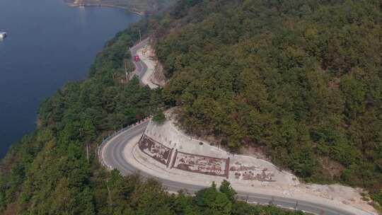 航拍罗山 山路 临湖山路