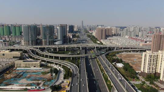 航拍城市交通高架桥车辆行驶