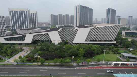 江苏宿迁图书馆大剧院地标建筑航拍