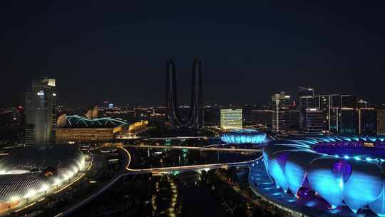 杭州亚运会奥体中心夜景合集视频素材模板下载