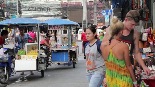 泰国街道上人来人往视频素材模板下载