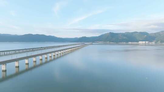 动车铁轨 跨海高速 碧海蓝天 宁德东侨