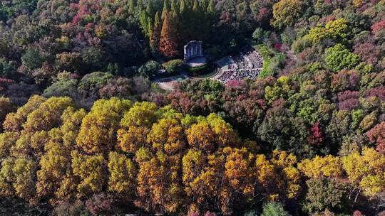 江苏南京中山陵灵山风景区音乐台秋色航拍