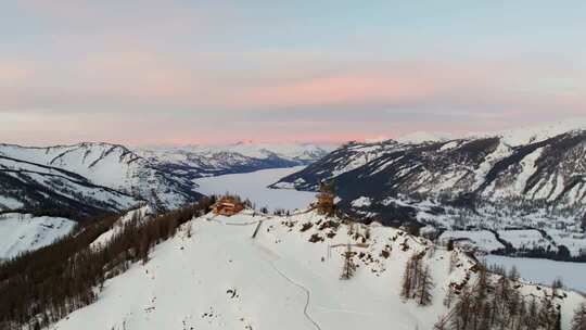 新疆阿勒泰地区喀纳斯景区雪景航拍