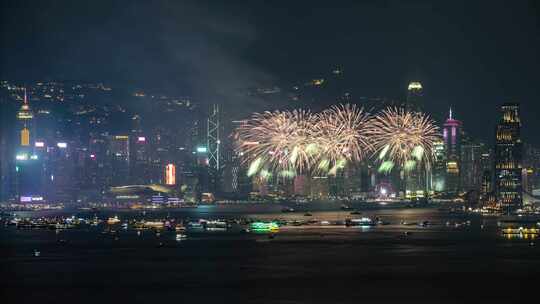 香港太平山维多利亚港CBD夜景烟花秀