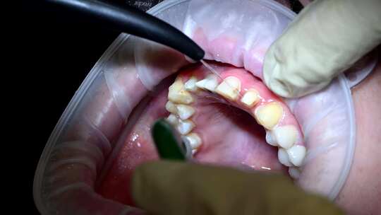 专业牙医对女性牙齿进行全面检查，检查蛀牙