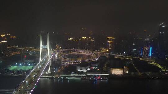 南浦大桥夜景4K航拍视频素材模板下载