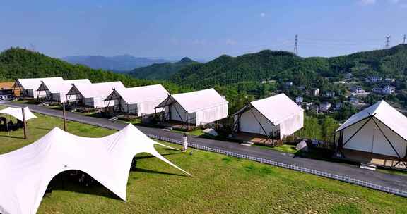 浙江杭州临安竹山竹海山顶露营基地航拍