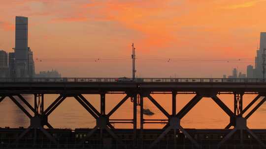 中国武汉两江四岸城市地标风光