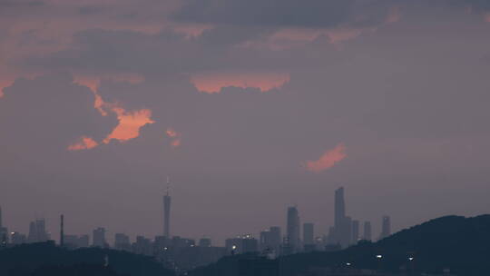 广州中轴线超长焦日落云层延时视频