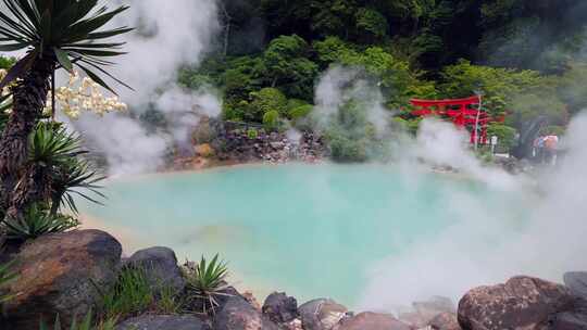 4k航拍日本海地狱温泉旅游风景区视频素材