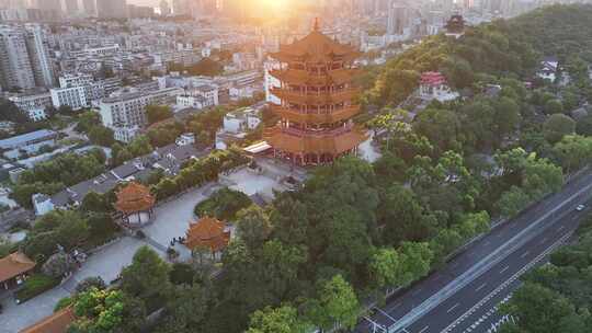 武汉黄鹤楼日出航拍