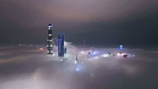 4K上海夜景云上航拍