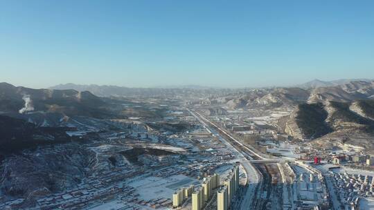 （4K实拍）航拍雪后城市景色  承德丰宁视频素材模板下载