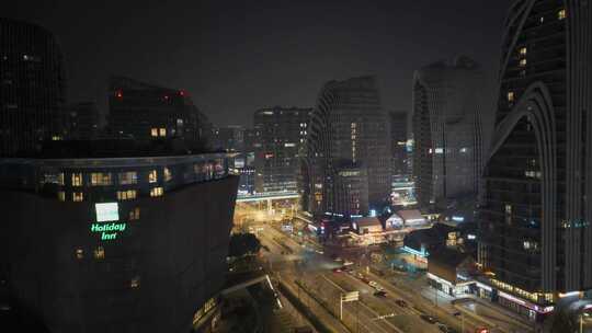 南京南部新城奇特建筑夜景延时摄影视频素材模板下载