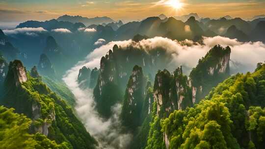 山峦云海日出全景