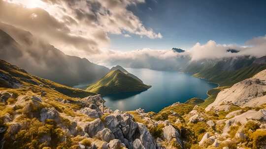 山间湖泊自然风光全景